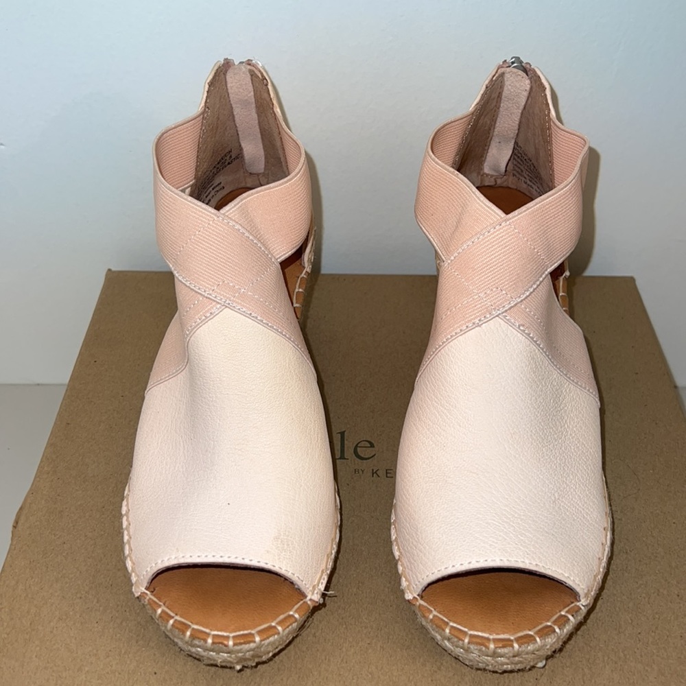 SALE โจ Kenneth Cole Charli Suede Cross Elastic Espadrille Wedge Heels Blush Pink - Picture 5 of 13